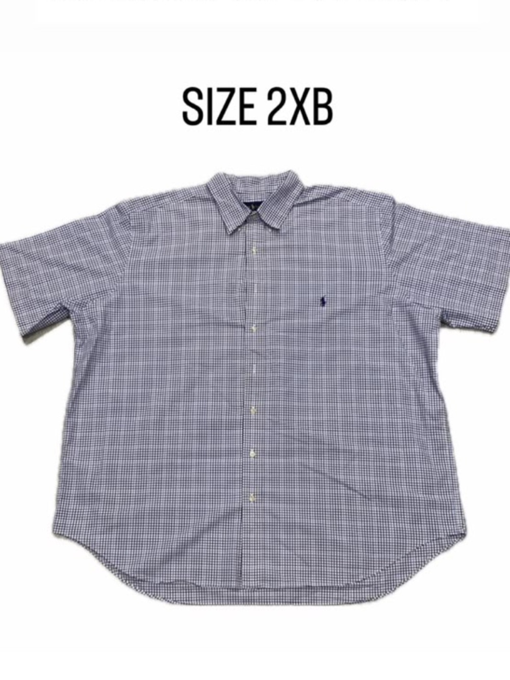 Ralph Lauren Men's Blue White Gingham Check Short Sleeve Button Down Shirt 2XB